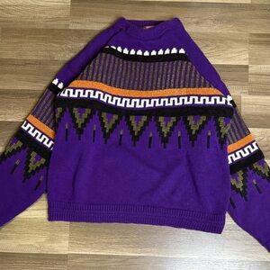 CONCRETE VTG 90s Mixx Men's Geometric Knit Sweater Purple Crew Neck  Size M